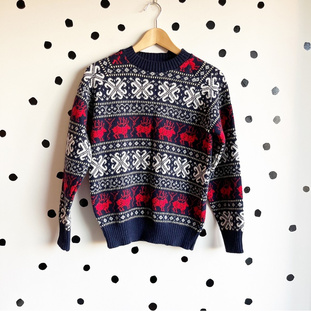 Vintage Fall River Nordic Wool Sweater Navy / Red / White • Size 16